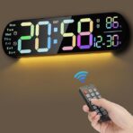 Remote Control Multi-functional Large LED Screen Brightness Adjustable RGB Digital Wall Clock